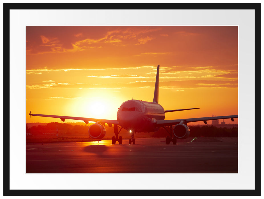 Flugzeug im Sonnenuntergang Passepartout 80x60