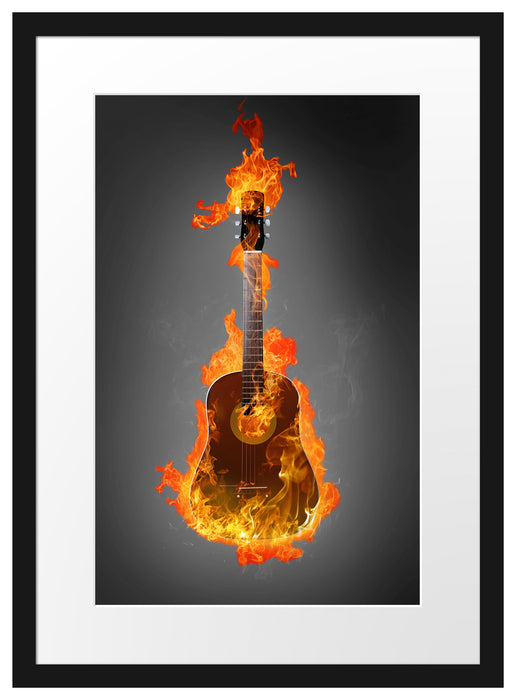 Brennende Gitarre Heiße Flammen Passepartout 55x40