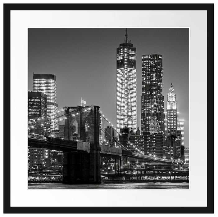 New York City Skyline bei Nacht Passepartout Quadratisch 55x55
