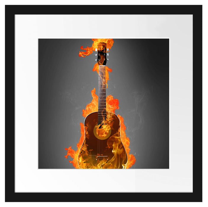 Brennende Gitarre Heiße Flammen Passepartout Quadratisch 40x40