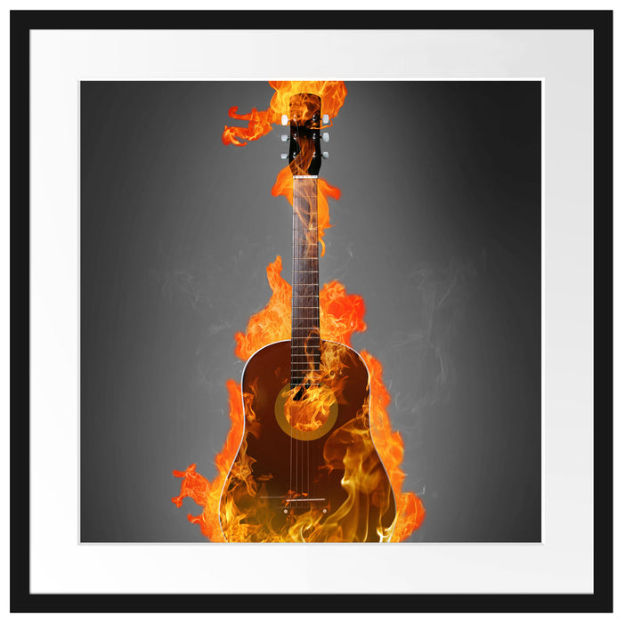 Brennende Gitarre Heiße Flammen Passepartout Quadratisch 55x55