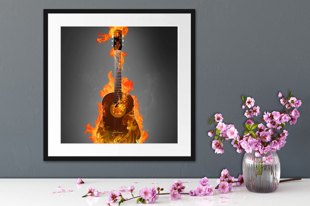 Brennende Gitarre Heiße Flammen Quadratisch Passepartout Dekovorschlag