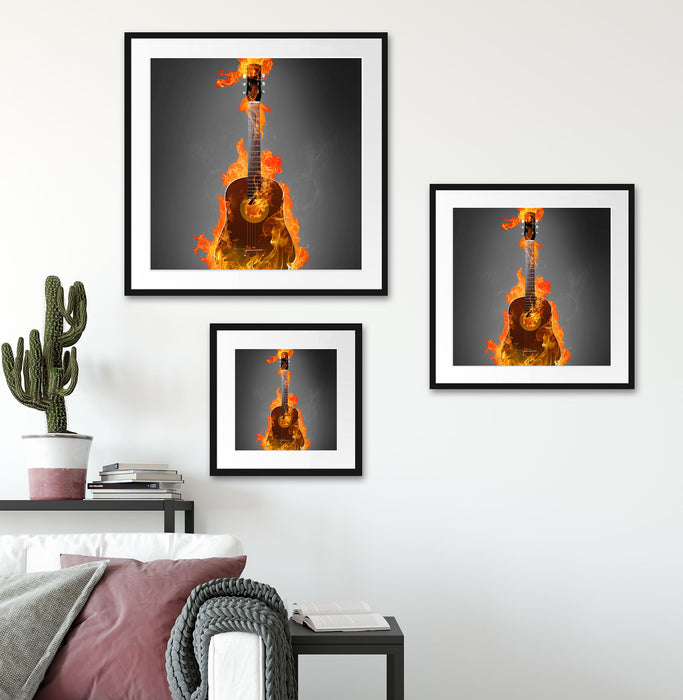 Brennende Gitarre Heiße Flammen Quadratisch Passepartout Wohnzimmer