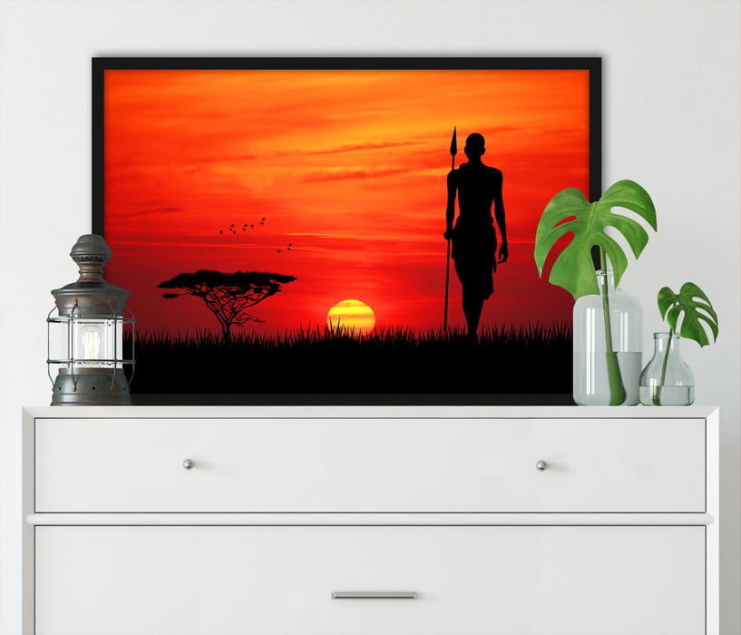 Roter Sonnenuntergang in Afrika, Poster mit Bilderrahmen