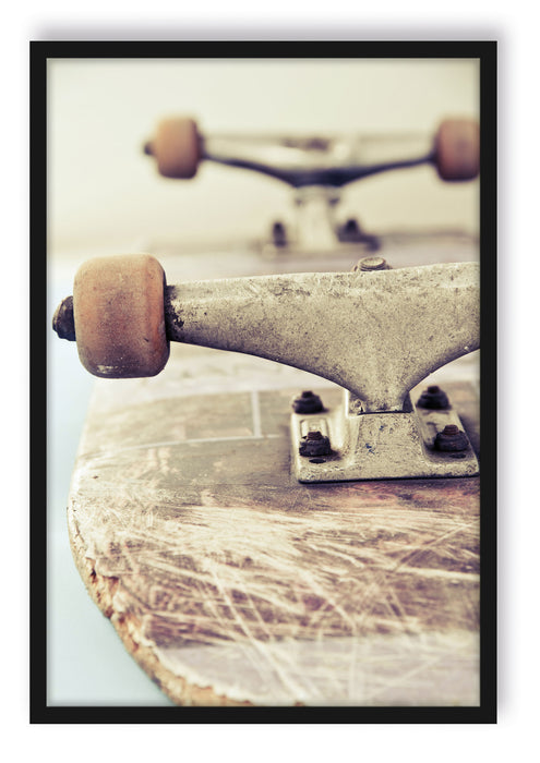 Skateboard schwarz weiß, Poster mit Bilderrahmen