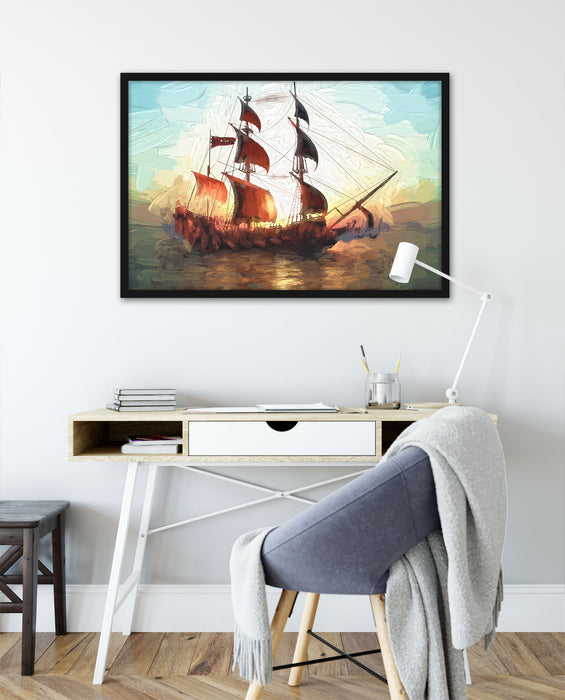 Segelschiff, Poster mit Bilderrahmen