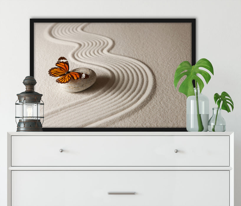 Zen Schmetterling, Poster mit Bilderrahmen