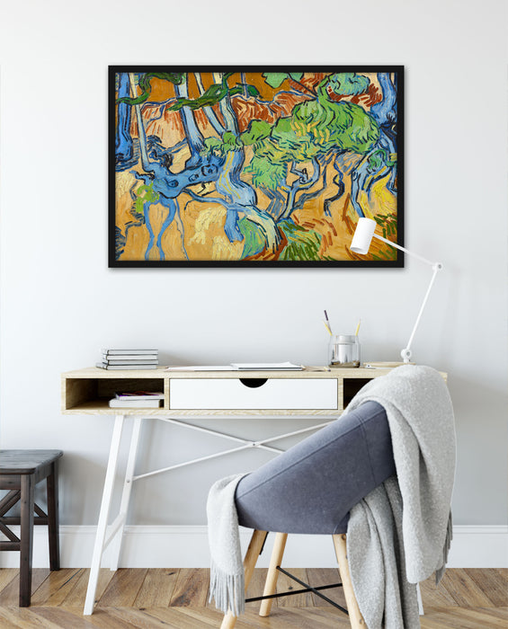 Vincent Van Gogh - Baumwurzeln , Poster mit Bilderrahmen