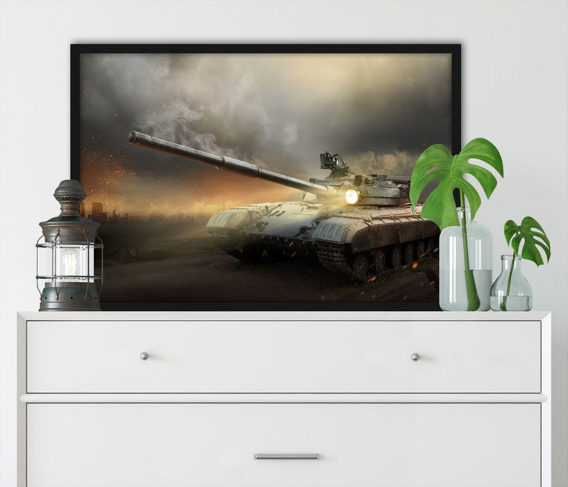 Panzer im Nebel, Poster mit Bilderrahmen