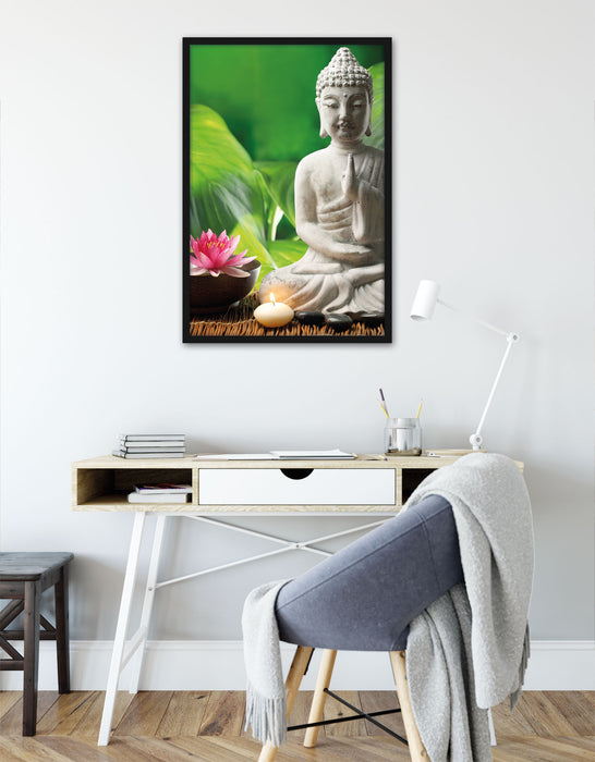 Seerose Buddha Statue, Poster mit Bilderrahmen