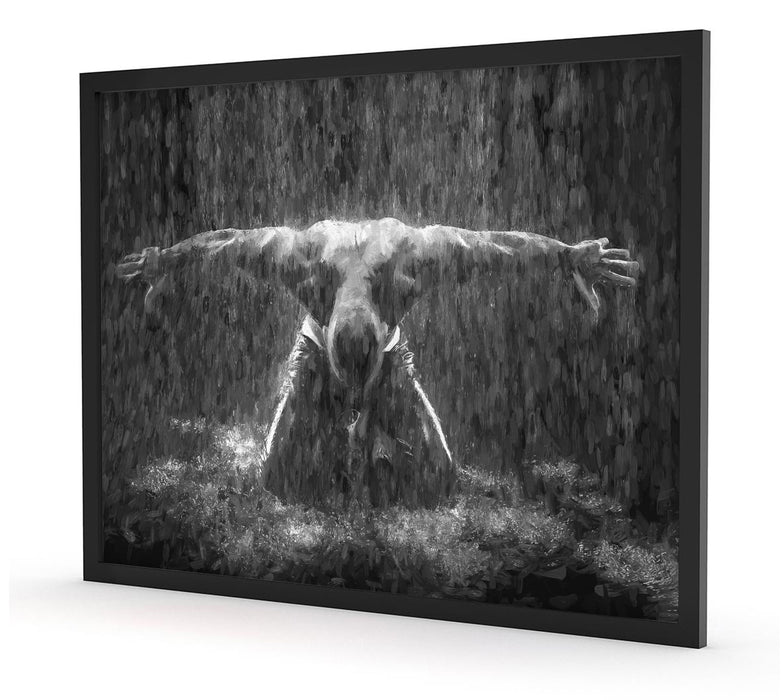 Bodybuilder im Regen Kunst, Poster mit Bilderrahmen
