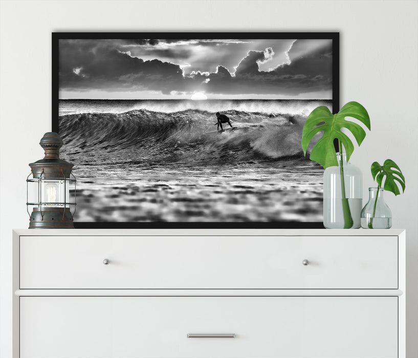 Surfen Wellenreiten, Poster mit Bilderrahmen