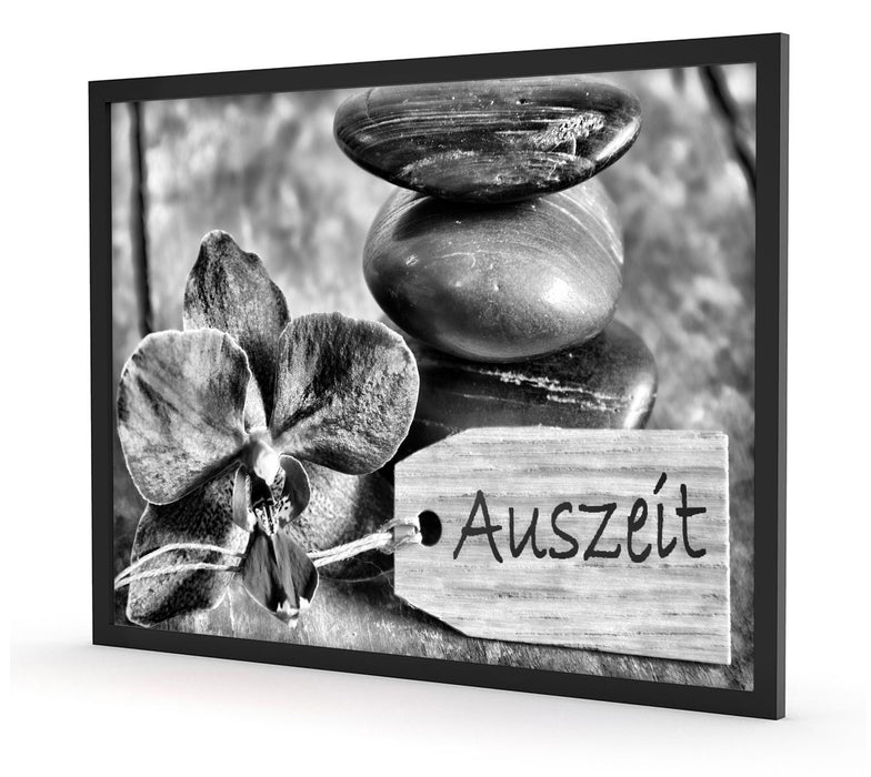 Auszeit Orchidee mit Zen Steinen, Poster mit Bilderrahmen
