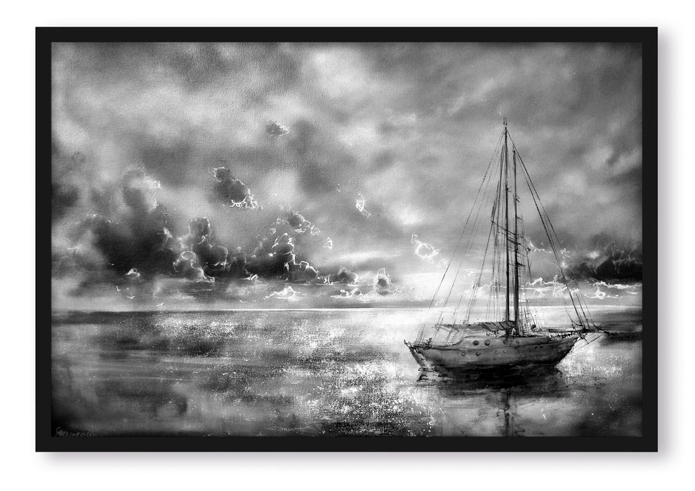 Schönes Gemälde eines Bootes, Poster mit Bilderrahmen