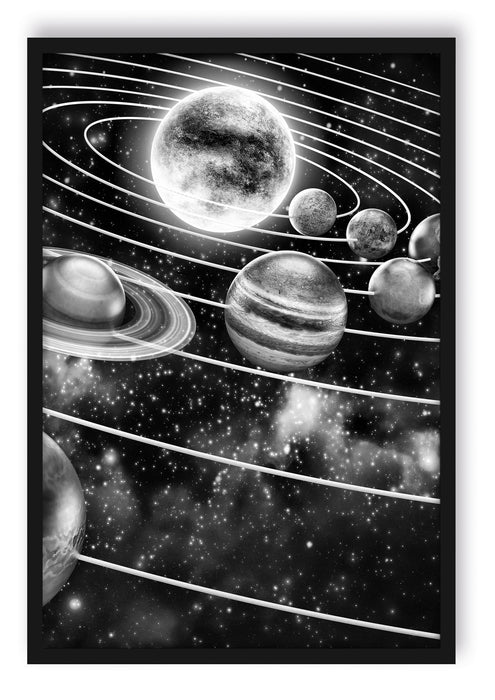 Sonnensystem mit unseren Planeten, Poster mit Bilderrahmen
