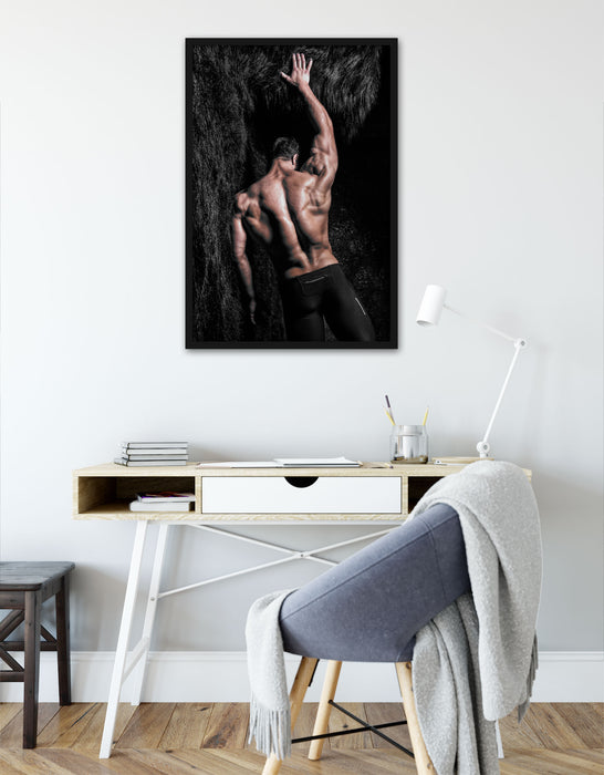 Muskulöser sexy Mann, Poster mit Bilderrahmen