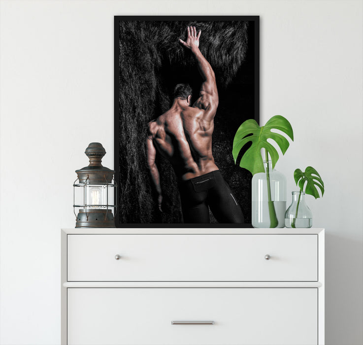 Muskulöser sexy Mann, Poster mit Bilderrahmen