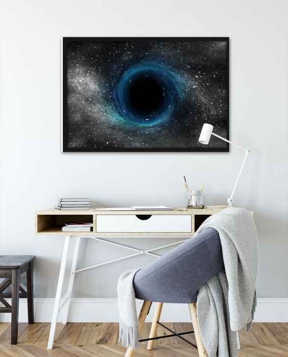 Schwarzes Loch im Weltall, Poster mit Bilderrahmen
