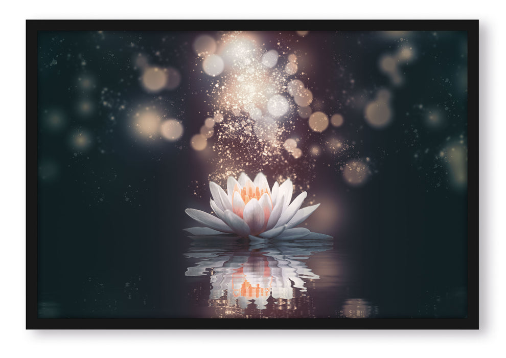 Magische Lotusblüte mit Glitzerstaub, Poster mit Bilderrahmen