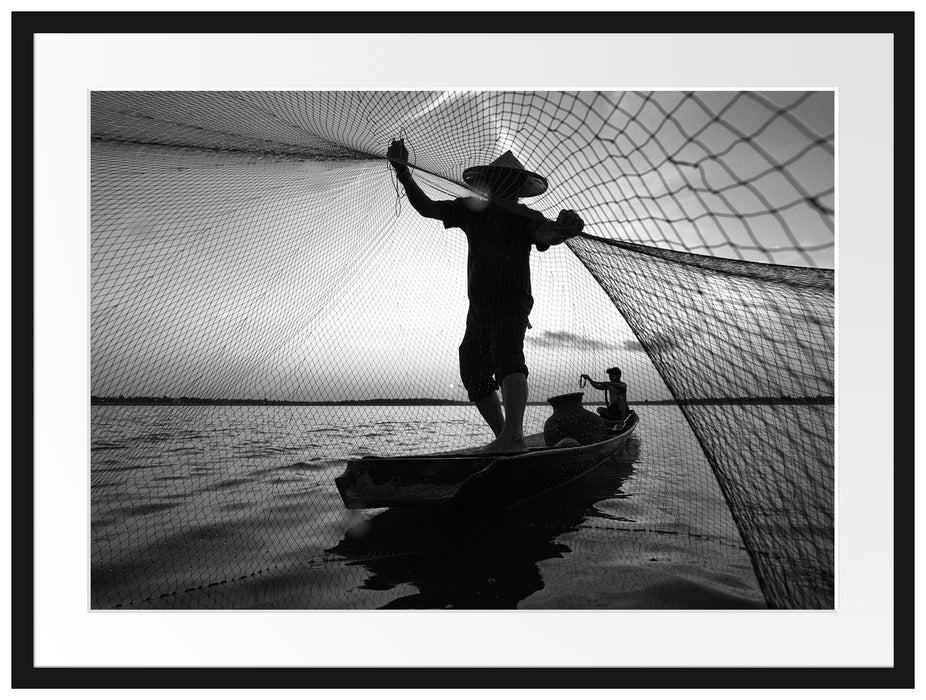 Fischer wirft sein Netz aus Passepartout 80x60