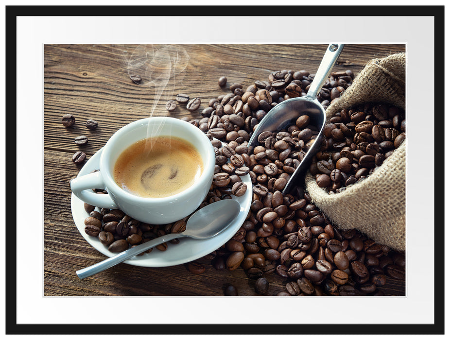 Espressotasse mit Kaffeebohnen Passepartout Rechteckig 80