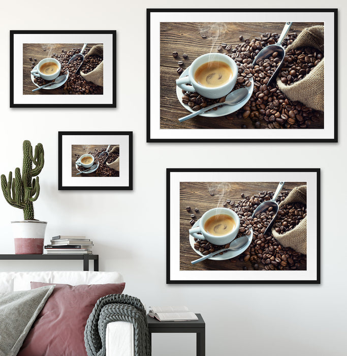 Espressotasse mit Kaffeebohnen Passepartout Wohnzimmer Rechteckig