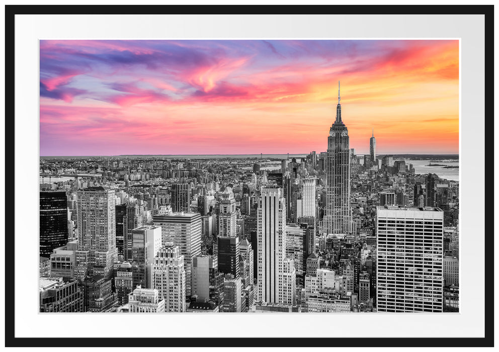 New York City bei Sonnenuntergang B&W Detail Passepartout Rechteckig 100