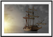 Großes Segelschiff im Sonnenuntergang B&W Detail Passepartout Rechteckig 100