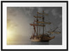 Großes Segelschiff im Sonnenuntergang B&W Detail Passepartout Rechteckig 80