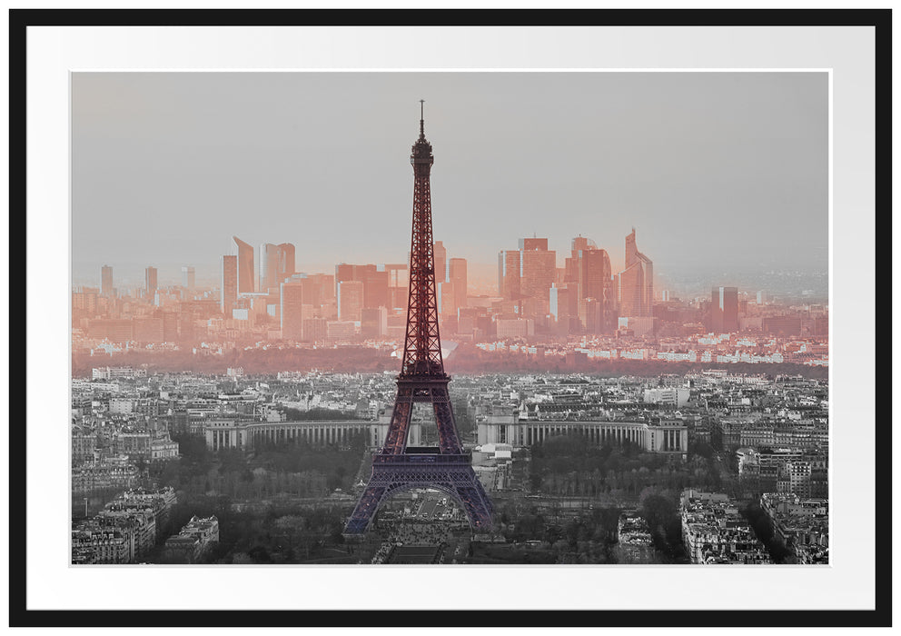 Panorama Eiffelturm bei Sonnenuntergang B&W Detail Passepartout Rechteckig 100