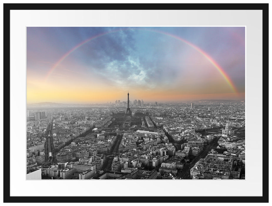 Panorama Regenbogen über Paris B&W Detail Passepartout Rechteckig 80
