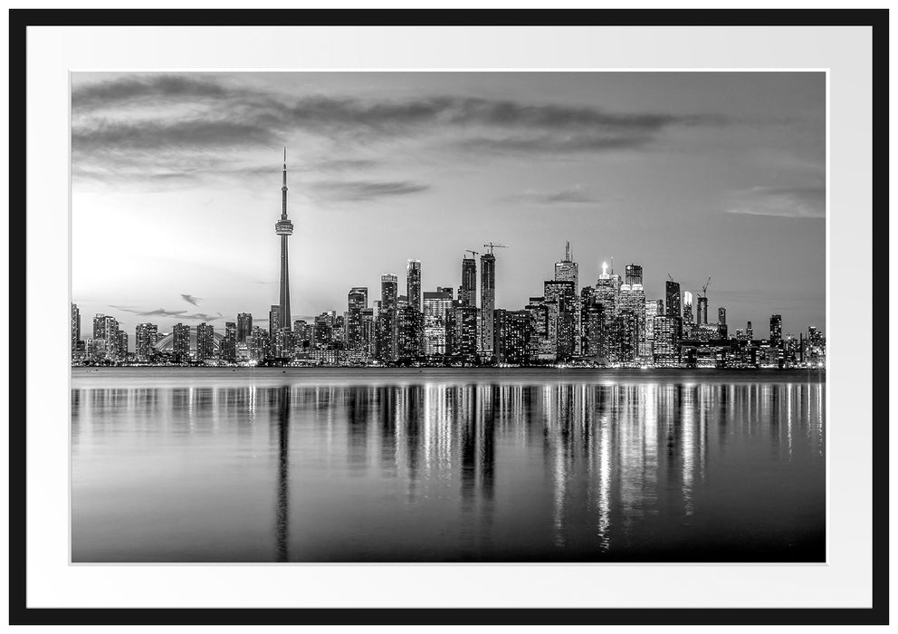Skyline Toronto in der Abenddämmerung, Monochrome Passepartout Rechteckig 100