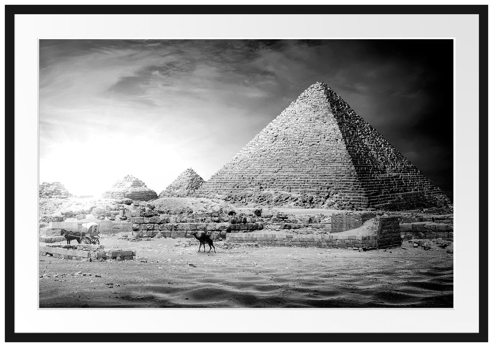 Pyramiden in Ägypten bei Sonnenuntergang, Monochrome Passepartout Rechteckig 100