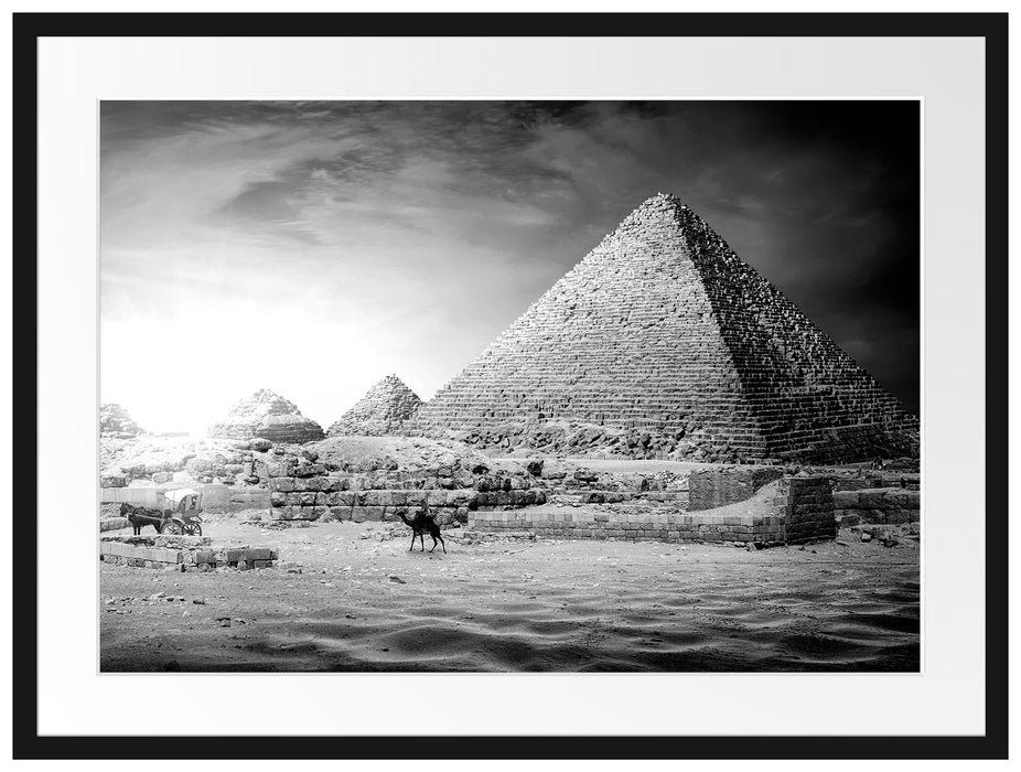 Pyramiden in Ägypten bei Sonnenuntergang, Monochrome Passepartout Rechteckig 80