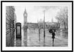 Regentag in London mit Big Ben, Monochrome Passepartout Rechteckig 100