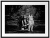 Indianische Frau und heulender Wolfshund, Monochrome Passepartout Rechteckig 80