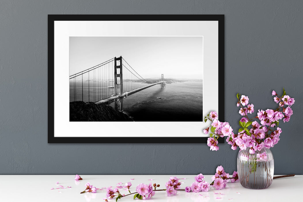 Golden Gate Bridge in der Abenddämmerung, Monochrome Passepartout Detail Rechteckig