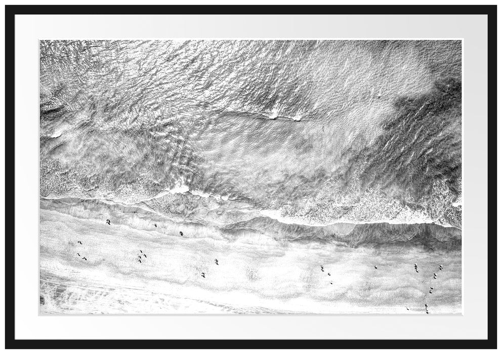 Luftaufnahme von türkisem Meer am Strand, Monochrome Passepartout Rechteckig 100