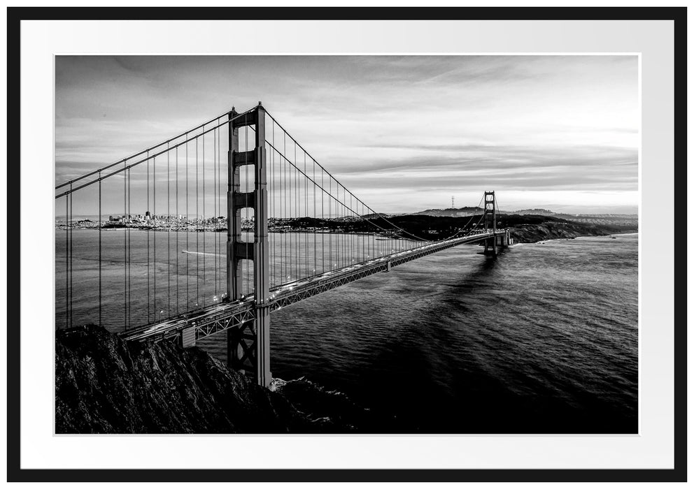 Golden Gate Bridge bei Sonnenuntergang, Monochrome Passepartout Rechteckig 100