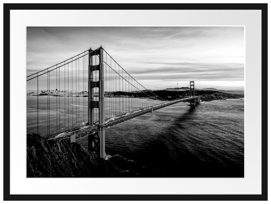 Golden Gate Bridge bei Sonnenuntergang, Monochrome Passepartout Rechteckig 80