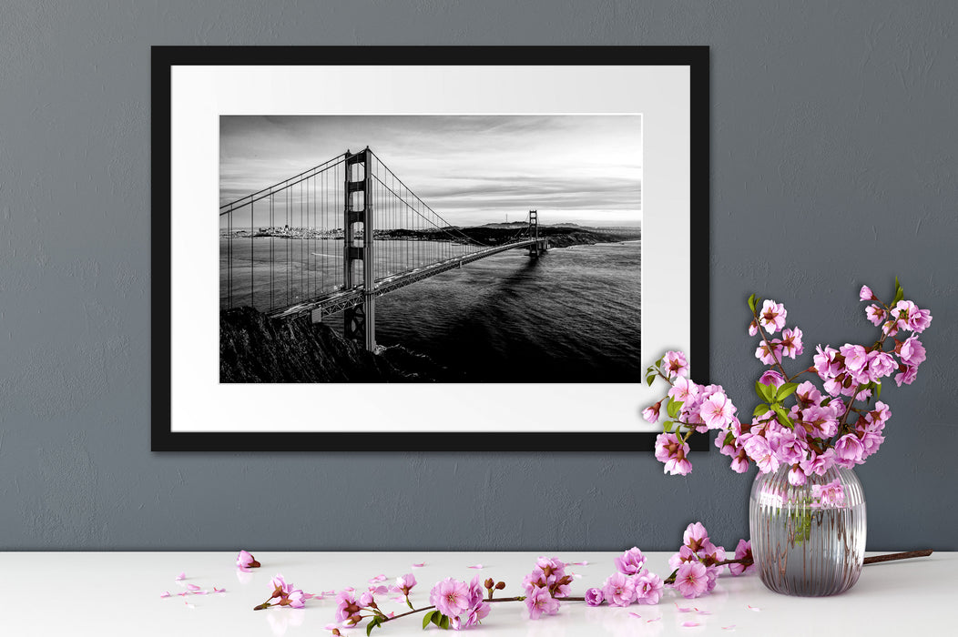 Golden Gate Bridge bei Sonnenuntergang, Monochrome Passepartout Detail Rechteckig