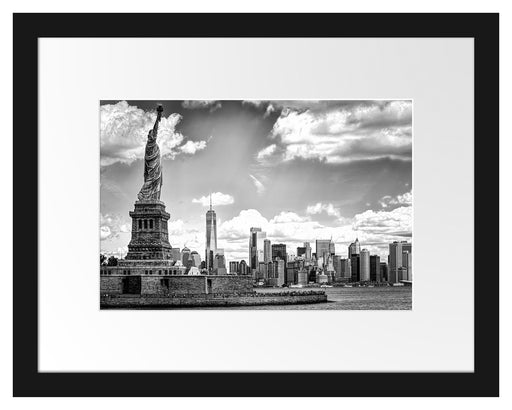 Freiheitsstatue mit New Yorker Skyline, Monochrome Passepartout Rechteckig 30