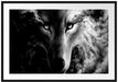 Abstrakter Wolf mit rauchenden Augen, Monochrome Passepartout Rechteckig 100