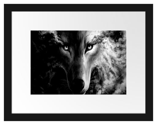 Abstrakter Wolf mit rauchenden Augen, Monochrome Passepartout Rechteckig 30