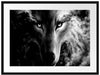 Abstrakter Wolf mit rauchenden Augen, Monochrome Passepartout Rechteckig 80