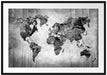 Weltkarte auf altem Holz, Monochrome Passepartout Rechteckig 100