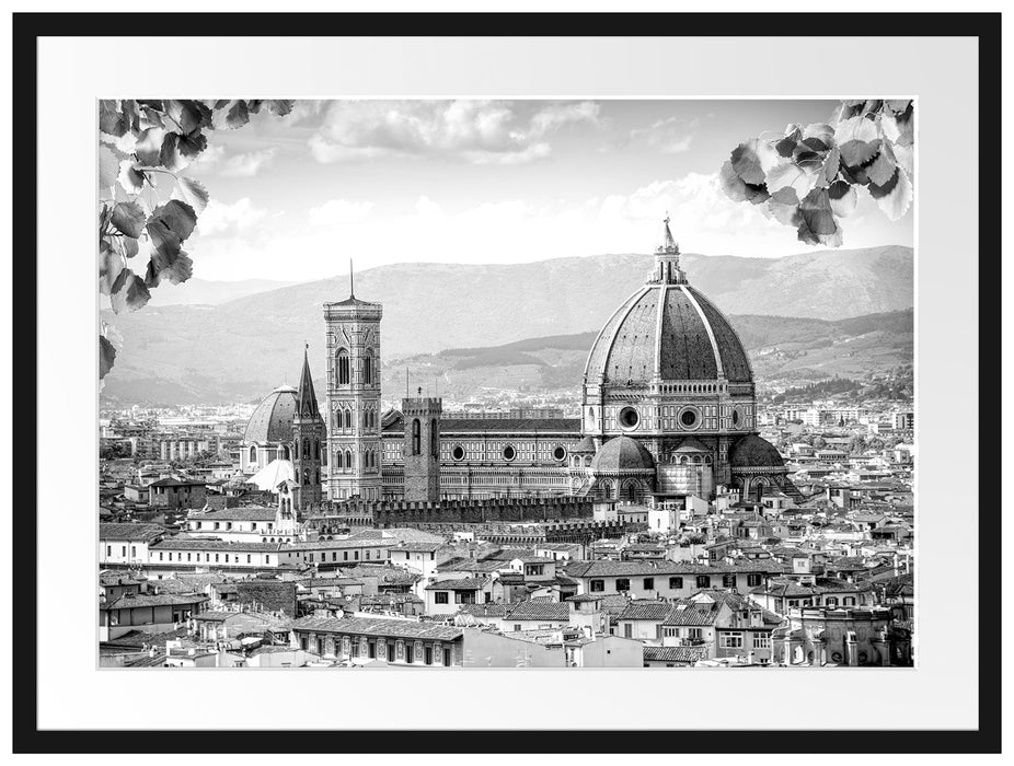 Hausdächer und Kirche in Florenz, Monochrome Passepartout Rechteckig 80