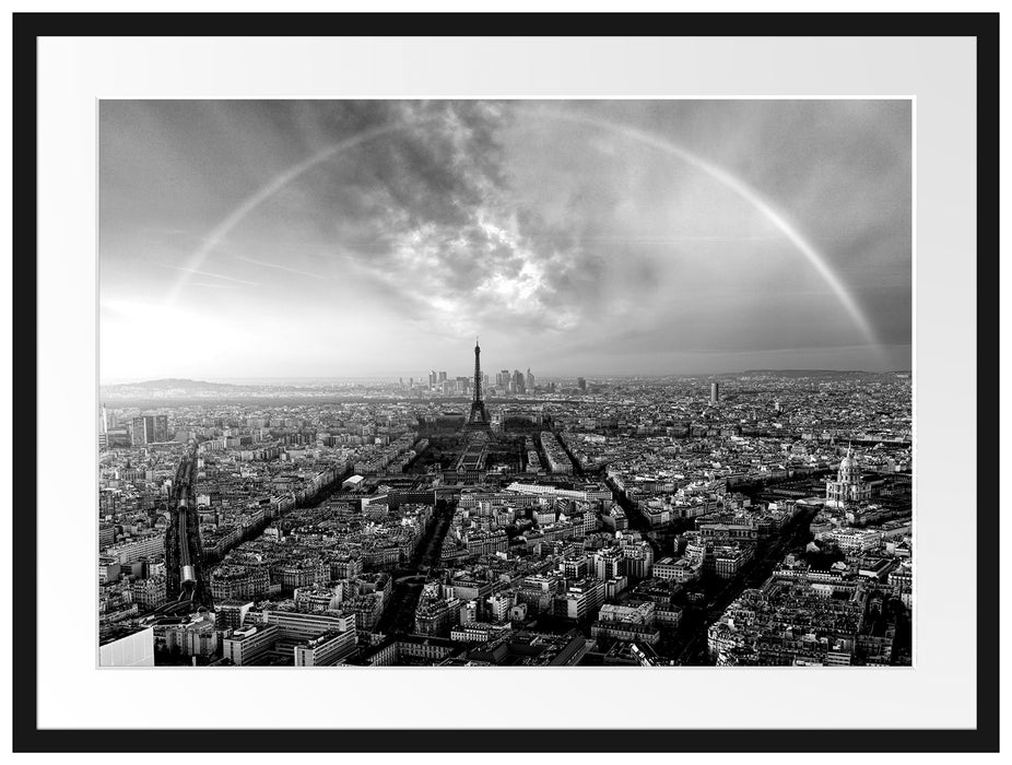 Panorama Regenbogen über Paris, Monochrome Passepartout Rechteckig 80