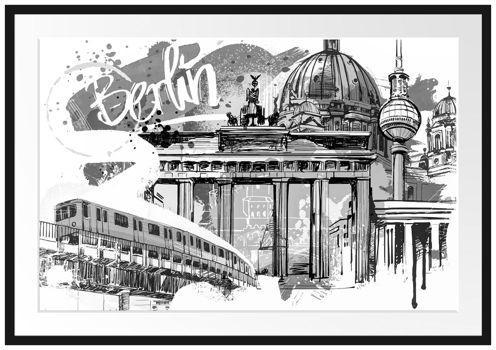 Berlin und seine Wahrzeichen Abstrakt, Monochrome Passepartout Rechteckig 100