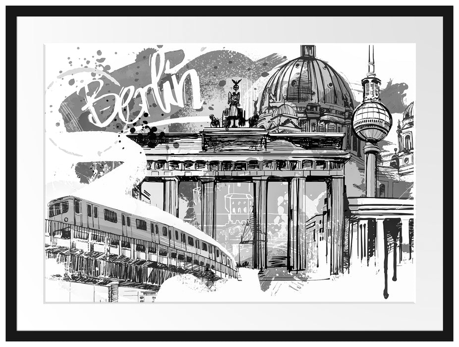 Berlin und seine Wahrzeichen Abstrakt, Monochrome Passepartout Rechteckig 80